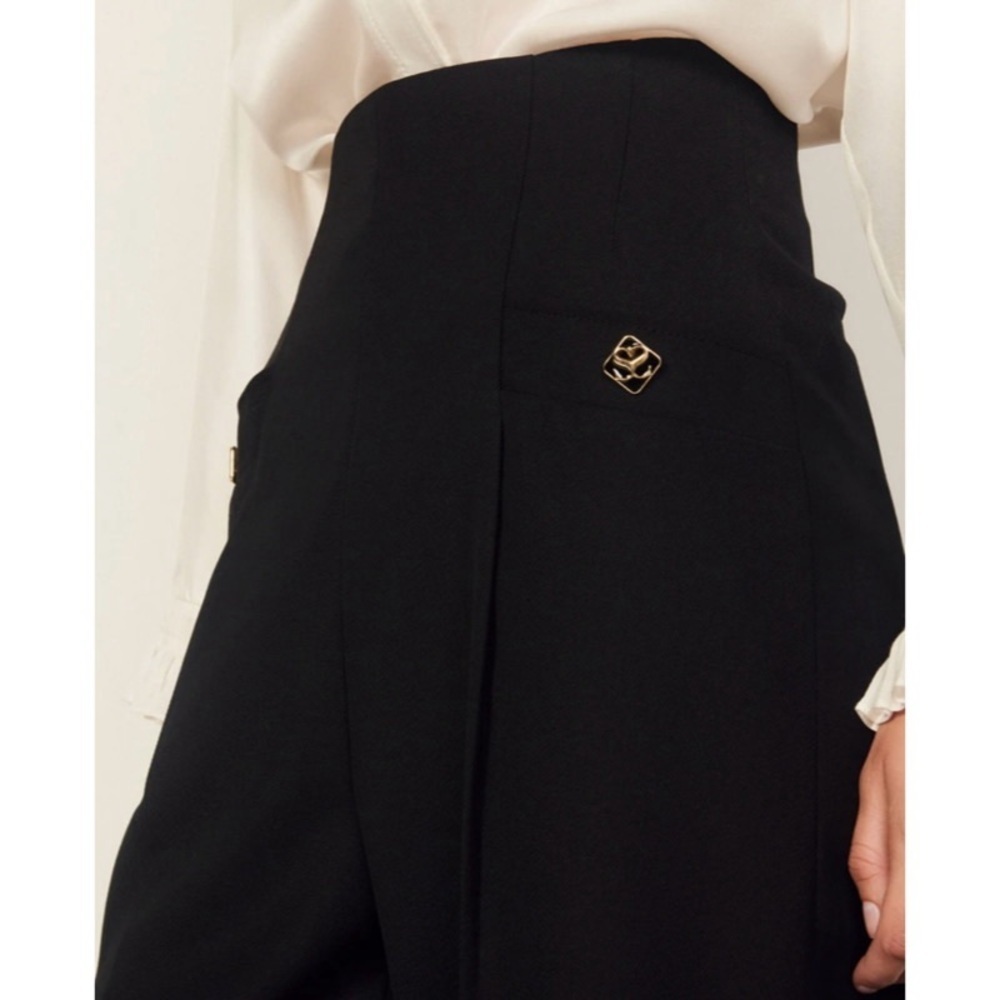 NEW SANDRO High-Waisted Trousers in Black - Picture 2 of 2